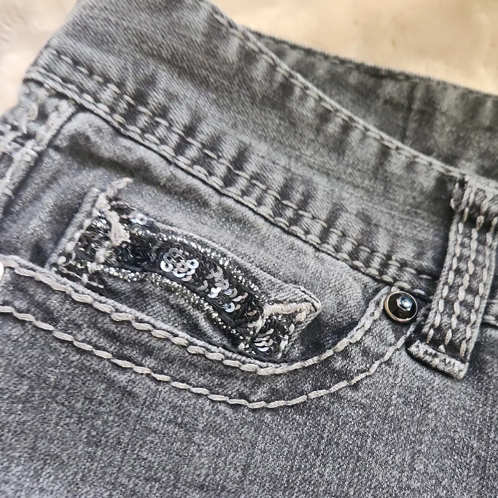 Black Sequin Backed Distressed Women Jeans - Picture 3 of 14